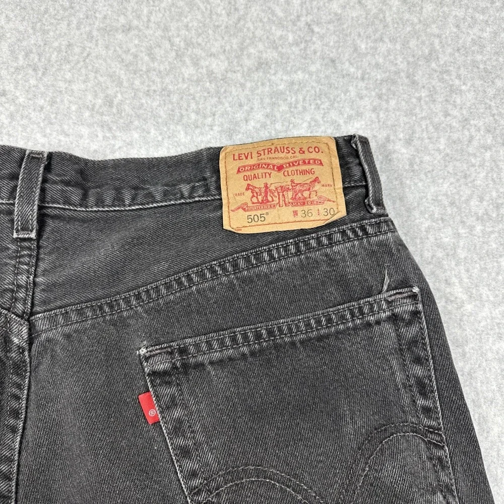 Levis 505 Vintage Y2K Regular Fit Men's 36x30 Black‎ Denim Jeans Retro